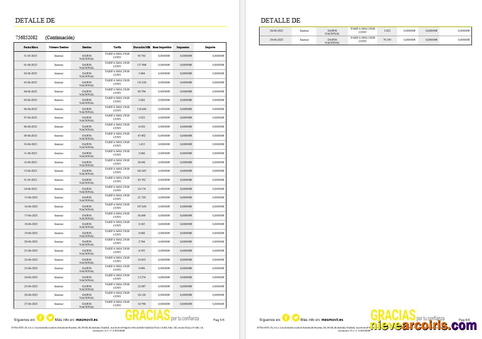 Spain Masmovil internet utility  bill, 6 pages